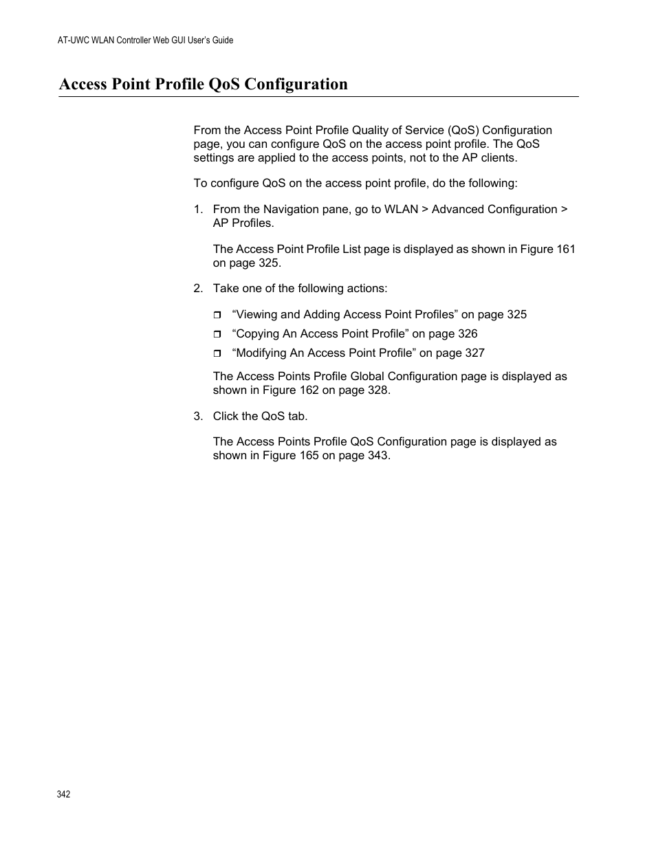 Access point profile qos configuration | Allied Telesis AT-UWC Series User Manual | Page 342 / 368