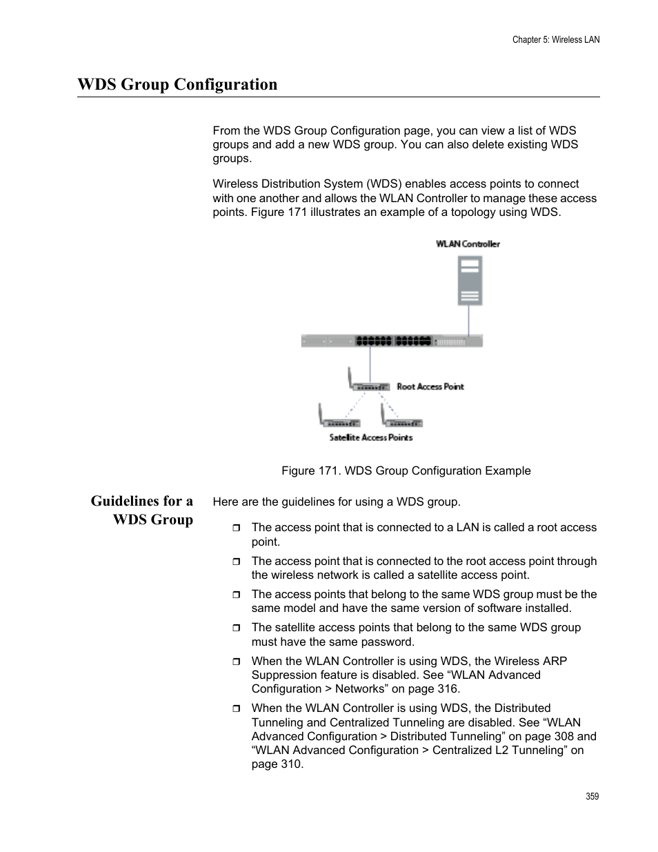 Wds group configuration, Guidelines for a wds group | Allied Telesis AT-UWC Series User Manual | Page 359 / 368