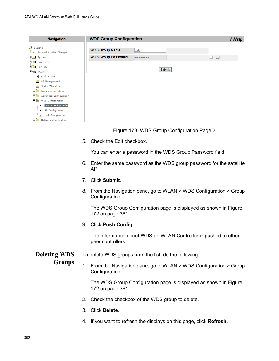 Deleting wds groups | Allied Telesis AT-UWC Series User Manual | Page 362 / 368