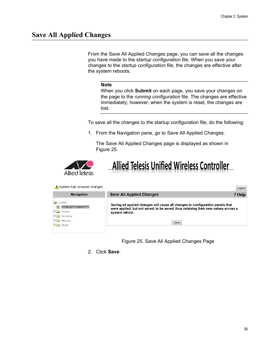 Save all applied changes | Allied Telesis AT-UWC Series User Manual | Page 39 / 368
