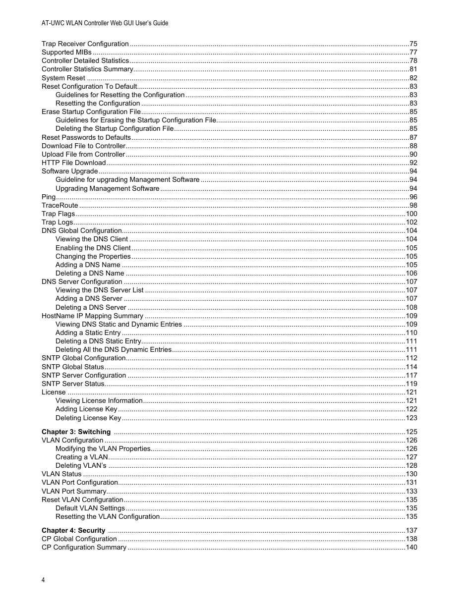 Chapter 3, Chapter 4 | Allied Telesis AT-UWC Series User Manual | Page 4 / 368