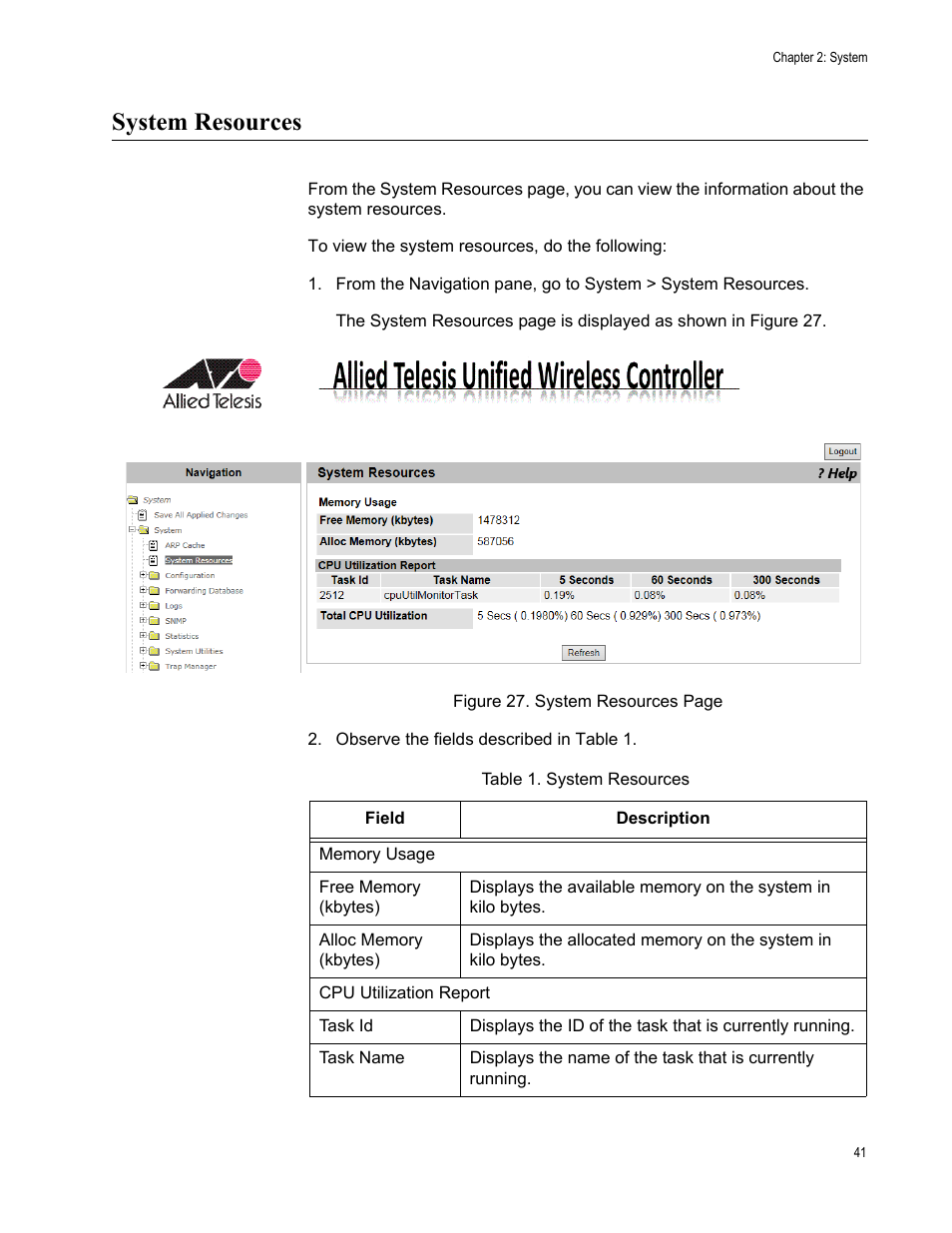 System resources | Allied Telesis AT-UWC Series User Manual | Page 41 / 368