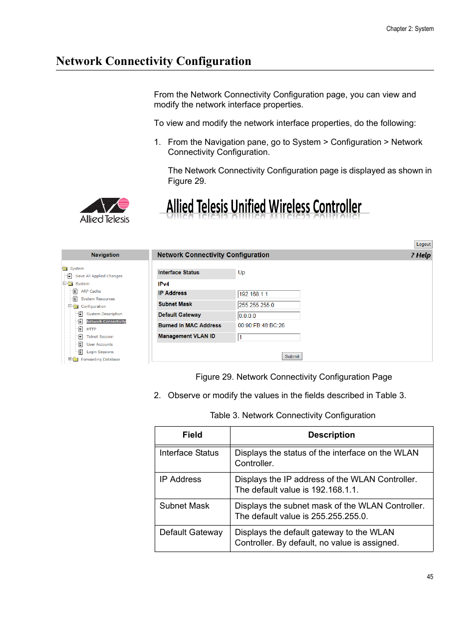 Network connectivity configuration | Allied Telesis AT-UWC Series User Manual | Page 45 / 368