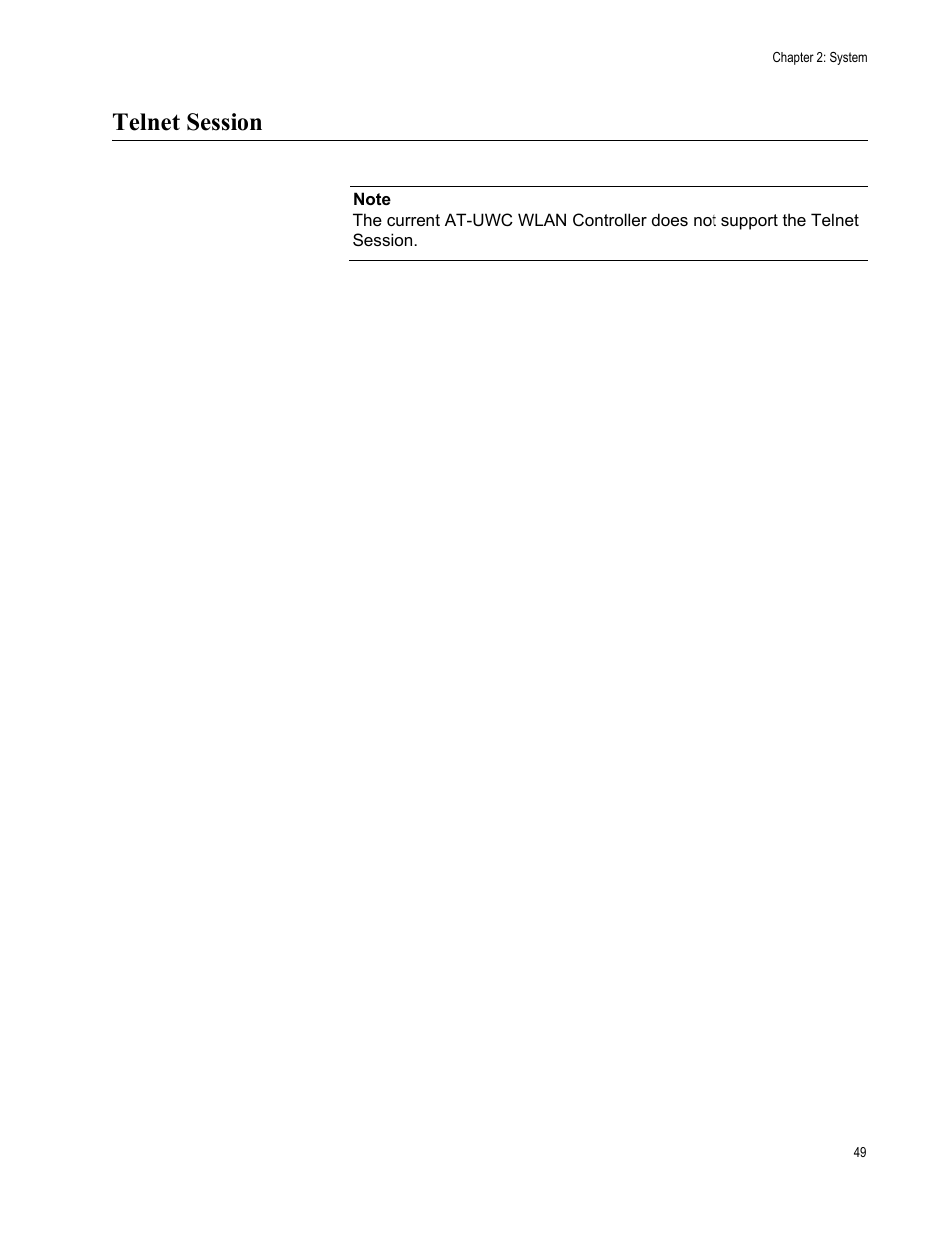 Telnet session | Allied Telesis AT-UWC Series User Manual | Page 49 / 368