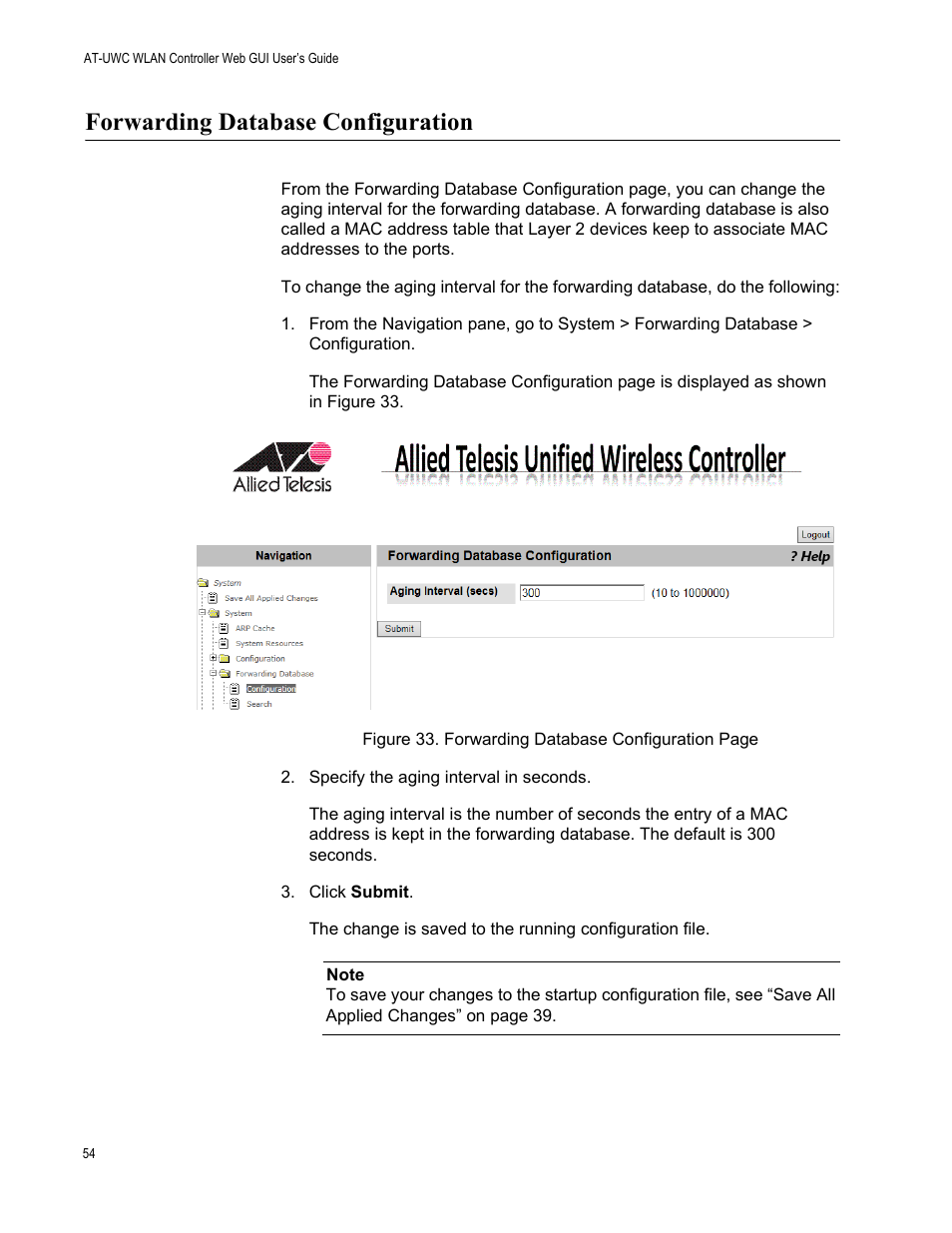 Forwarding database configuration | Allied Telesis AT-UWC Series User Manual | Page 54 / 368
