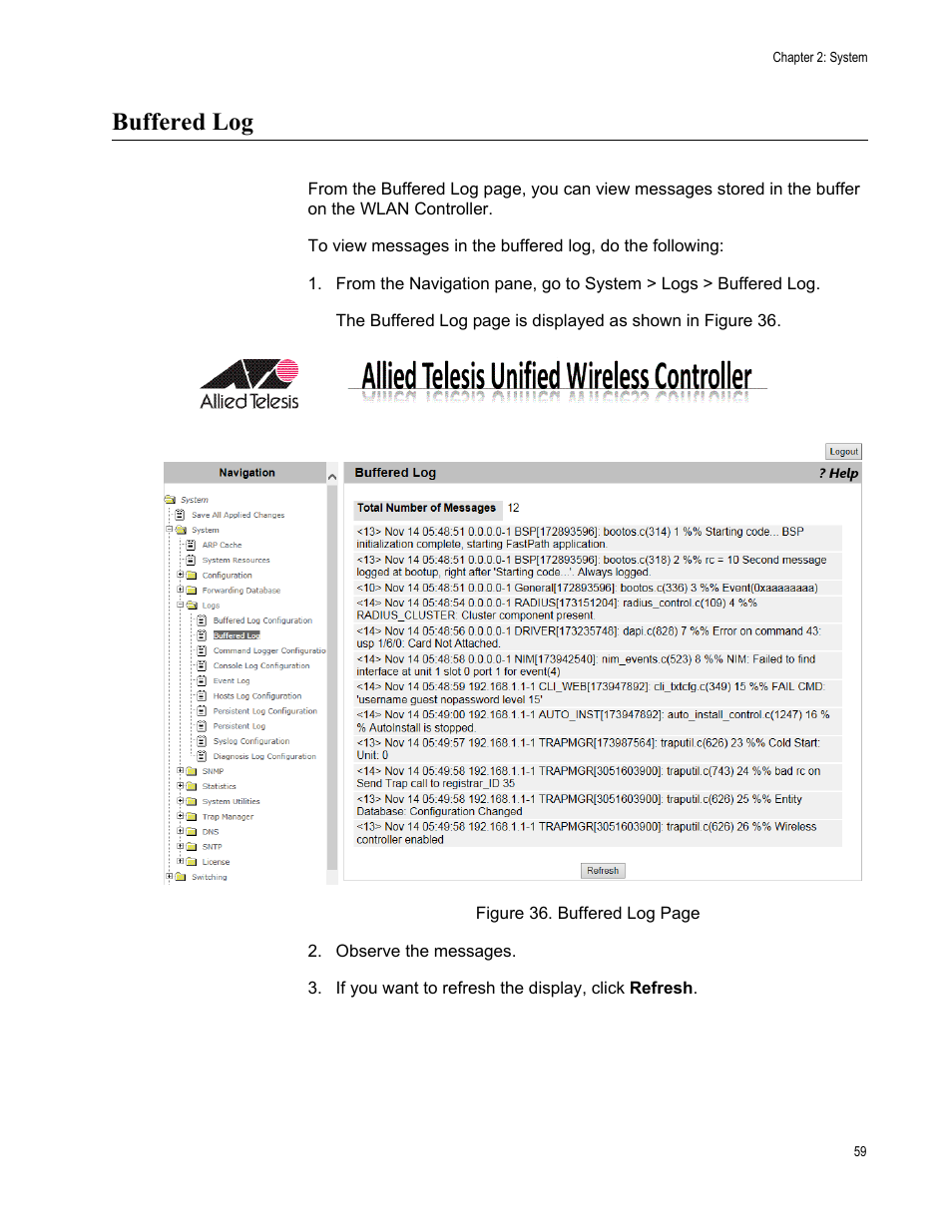 Buffered log | Allied Telesis AT-UWC Series User Manual | Page 59 / 368