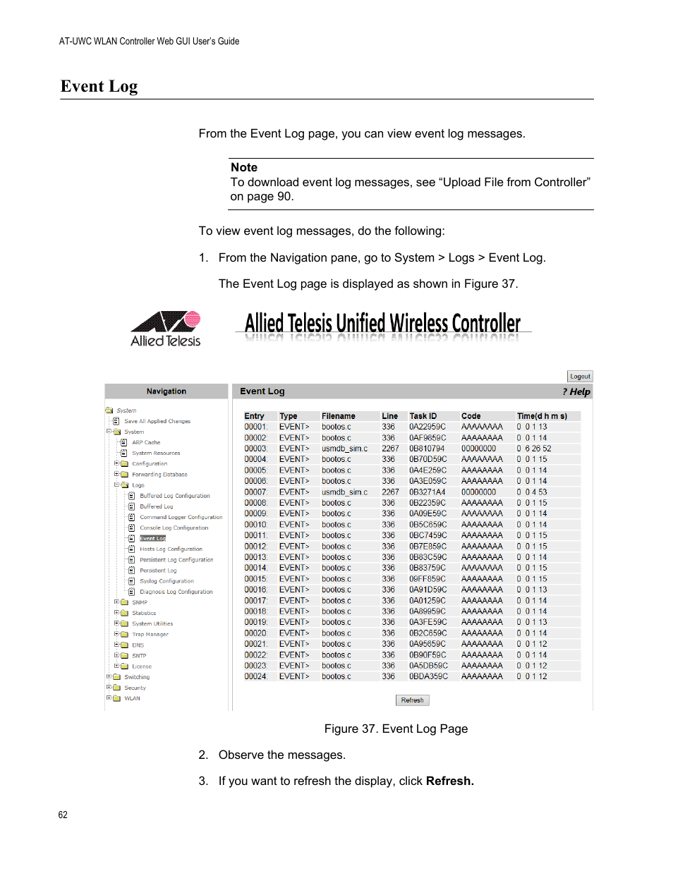 Event log | Allied Telesis AT-UWC Series User Manual | Page 62 / 368
