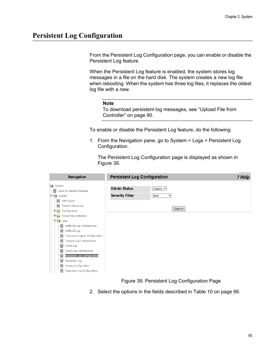 Persistent log configuration | Allied Telesis AT-UWC Series User Manual | Page 65 / 368
