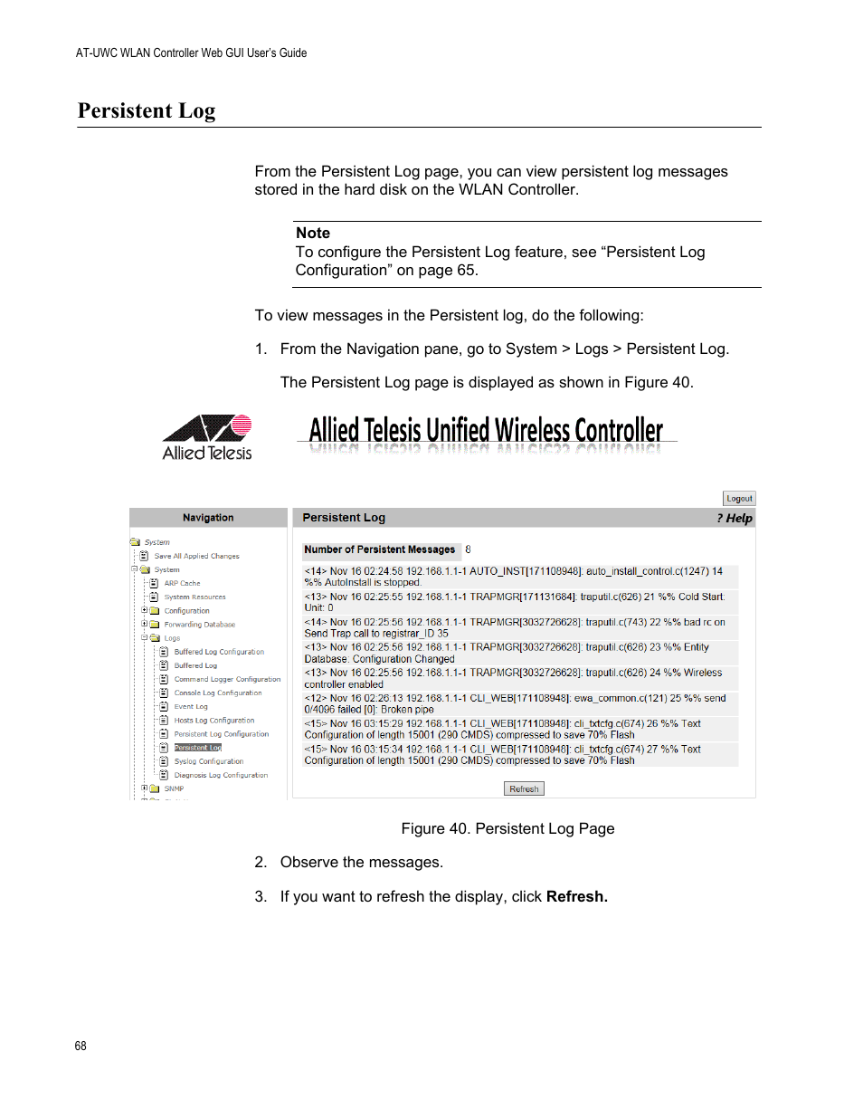 Persistent log | Allied Telesis AT-UWC Series User Manual | Page 68 / 368
