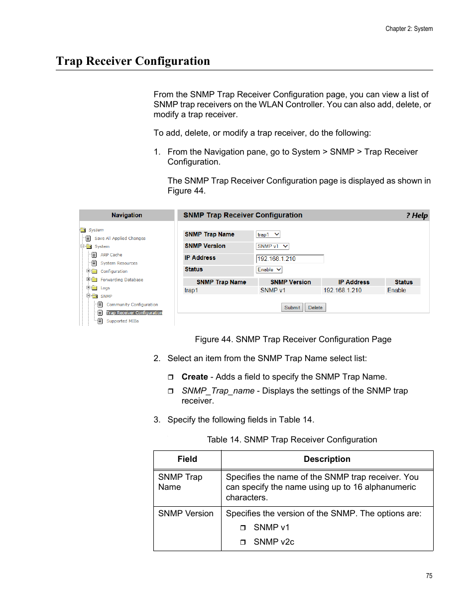 Trap receiver configuration | Allied Telesis AT-UWC Series User Manual | Page 75 / 368