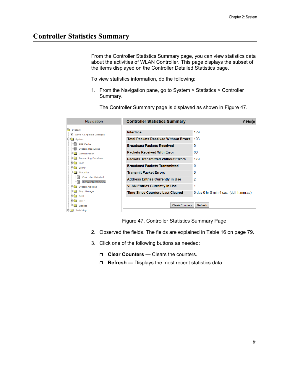 Controller statistics summary | Allied Telesis AT-UWC Series User Manual | Page 81 / 368