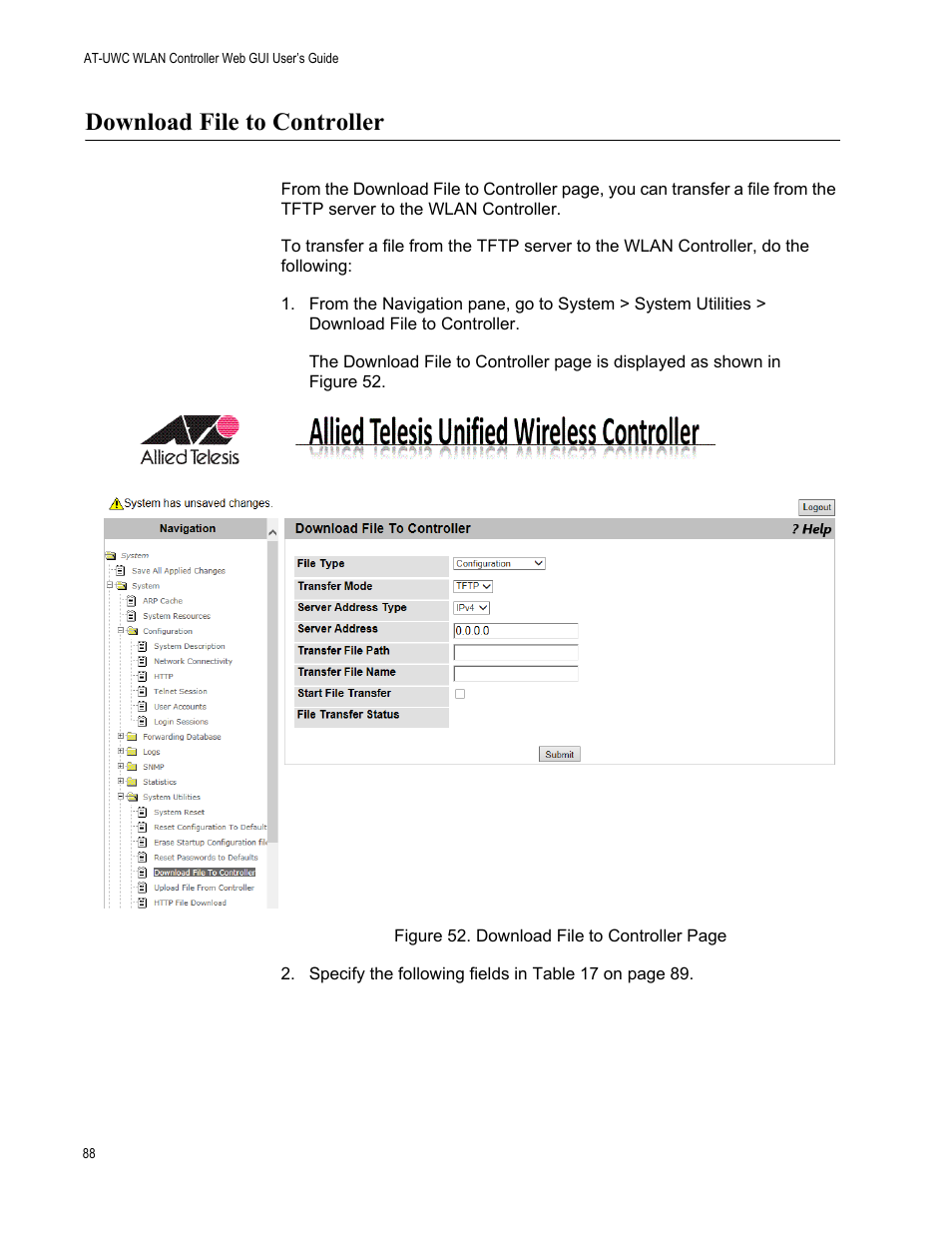 Download file to controller | Allied Telesis AT-UWC Series User Manual | Page 88 / 368