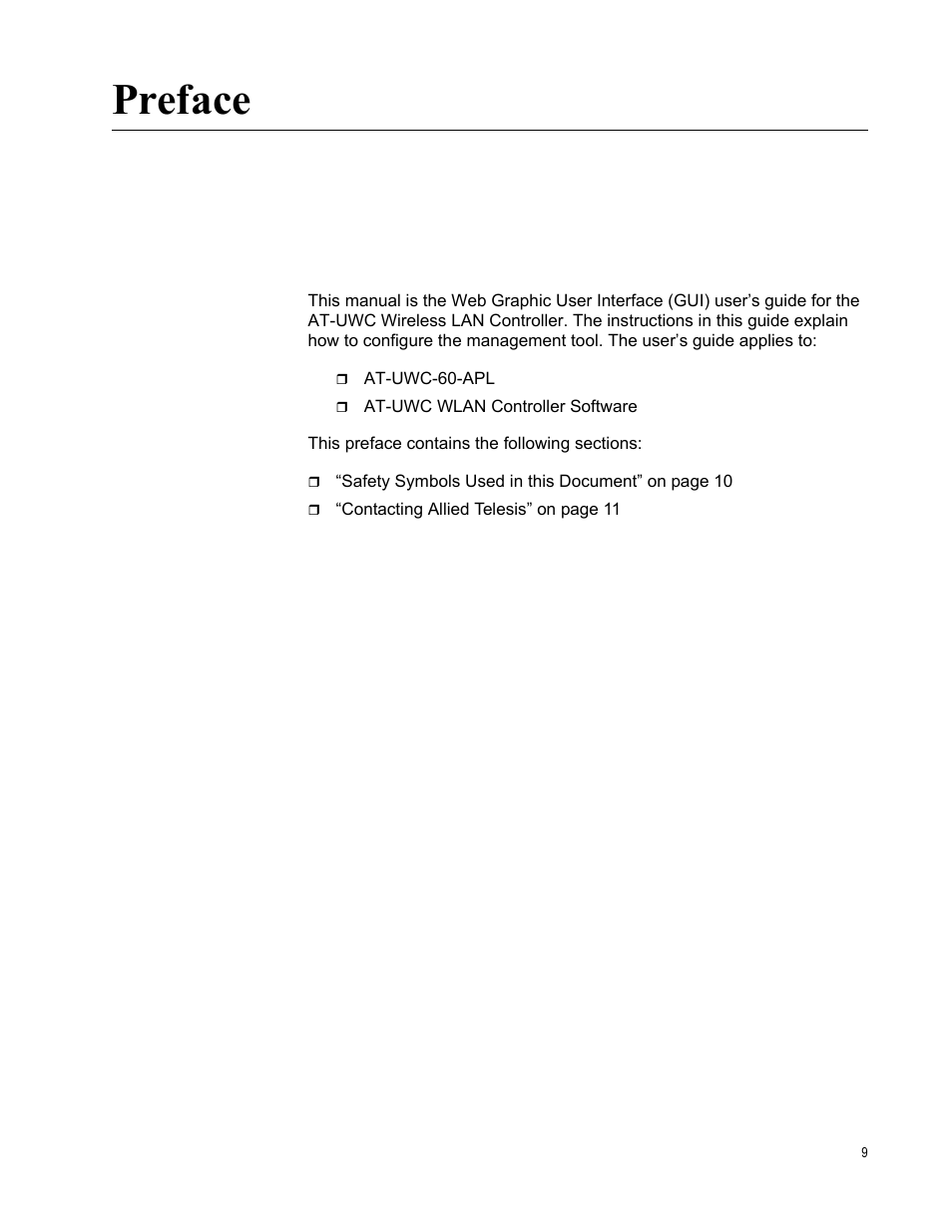 Preface | Allied Telesis AT-UWC Series User Manual | Page 9 / 368