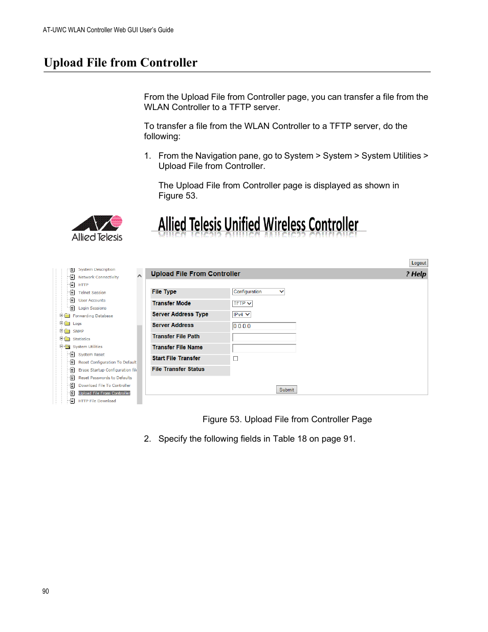 Upload file from controller | Allied Telesis AT-UWC Series User Manual | Page 90 / 368