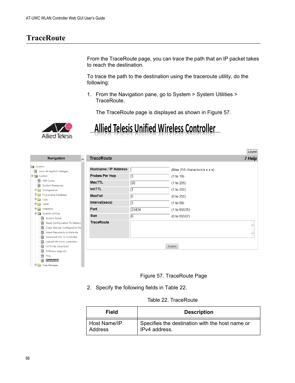 Traceroute | Allied Telesis AT-UWC Series User Manual | Page 98 / 368