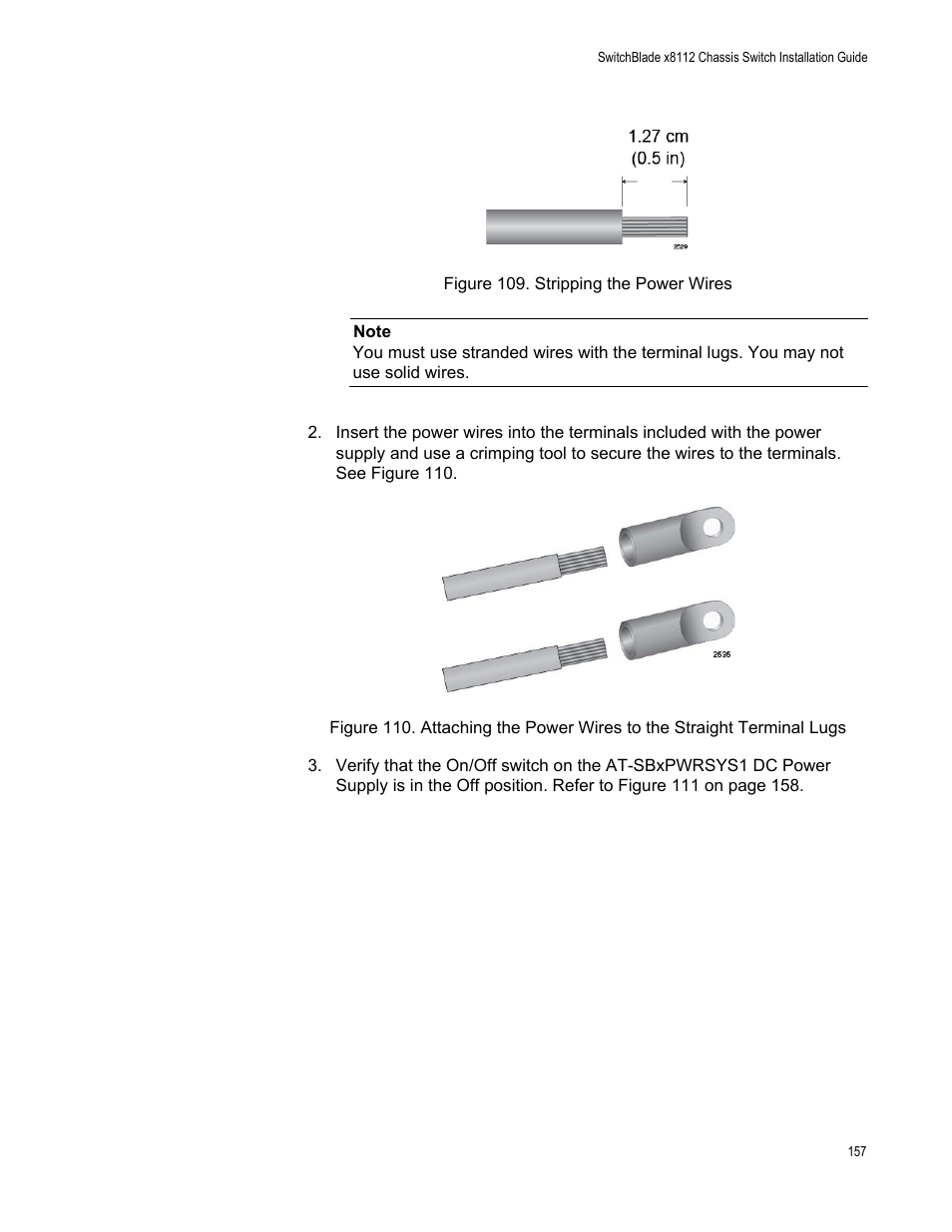 Stripping the power wires | Allied Telesis SwitchBlade x8112 User Manual | Page 157 / 240