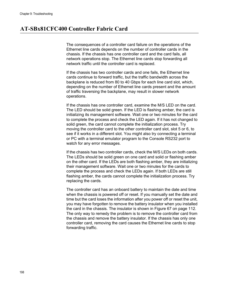 At-sbx81cfc400 controller fabric card | Allied Telesis SwitchBlade x8112 User Manual | Page 198 / 240