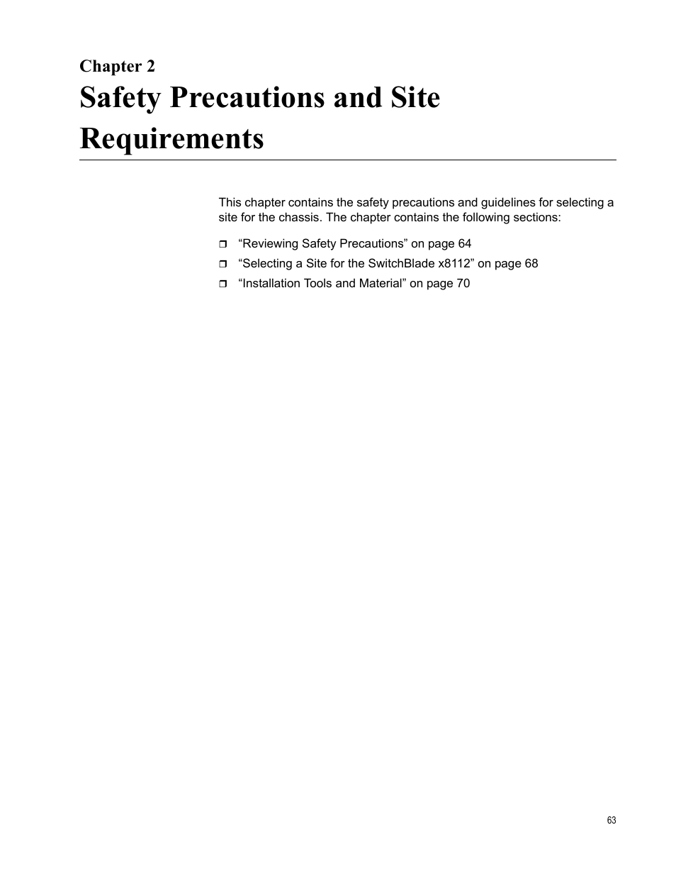 Chapter 2, Safety precautions and site requirements | Allied Telesis SwitchBlade x8112 User Manual | Page 63 / 240