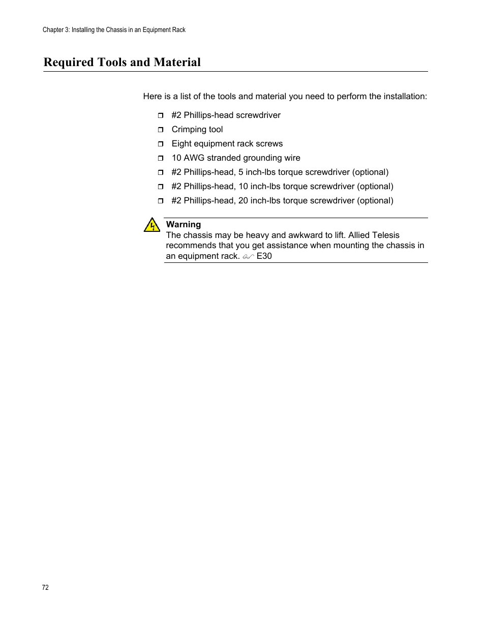 Required tools and material | Allied Telesis SwitchBlade x8112 User Manual | Page 72 / 240