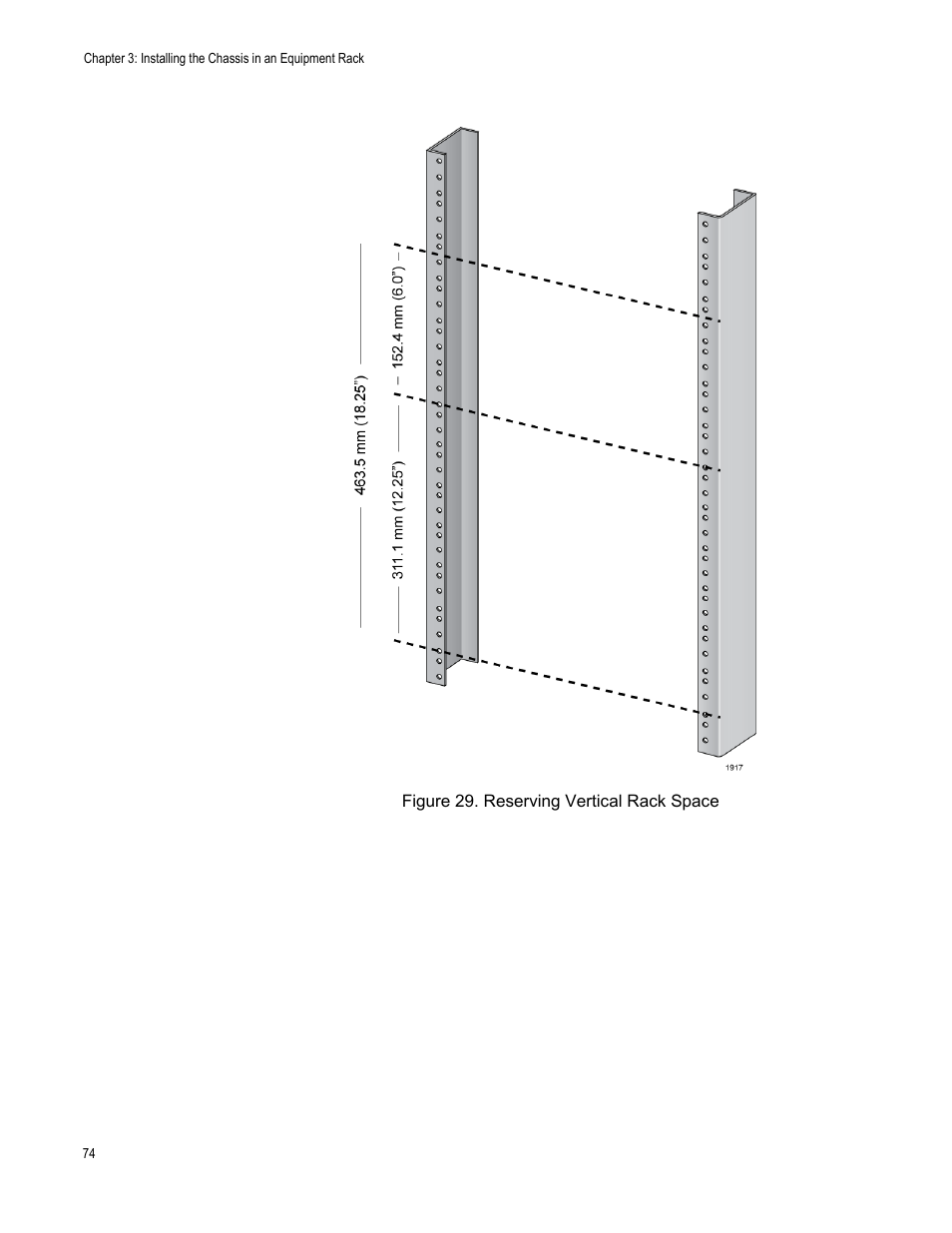 Figure 29: reserving vertical rack space | Allied Telesis SwitchBlade x8112 User Manual | Page 74 / 240