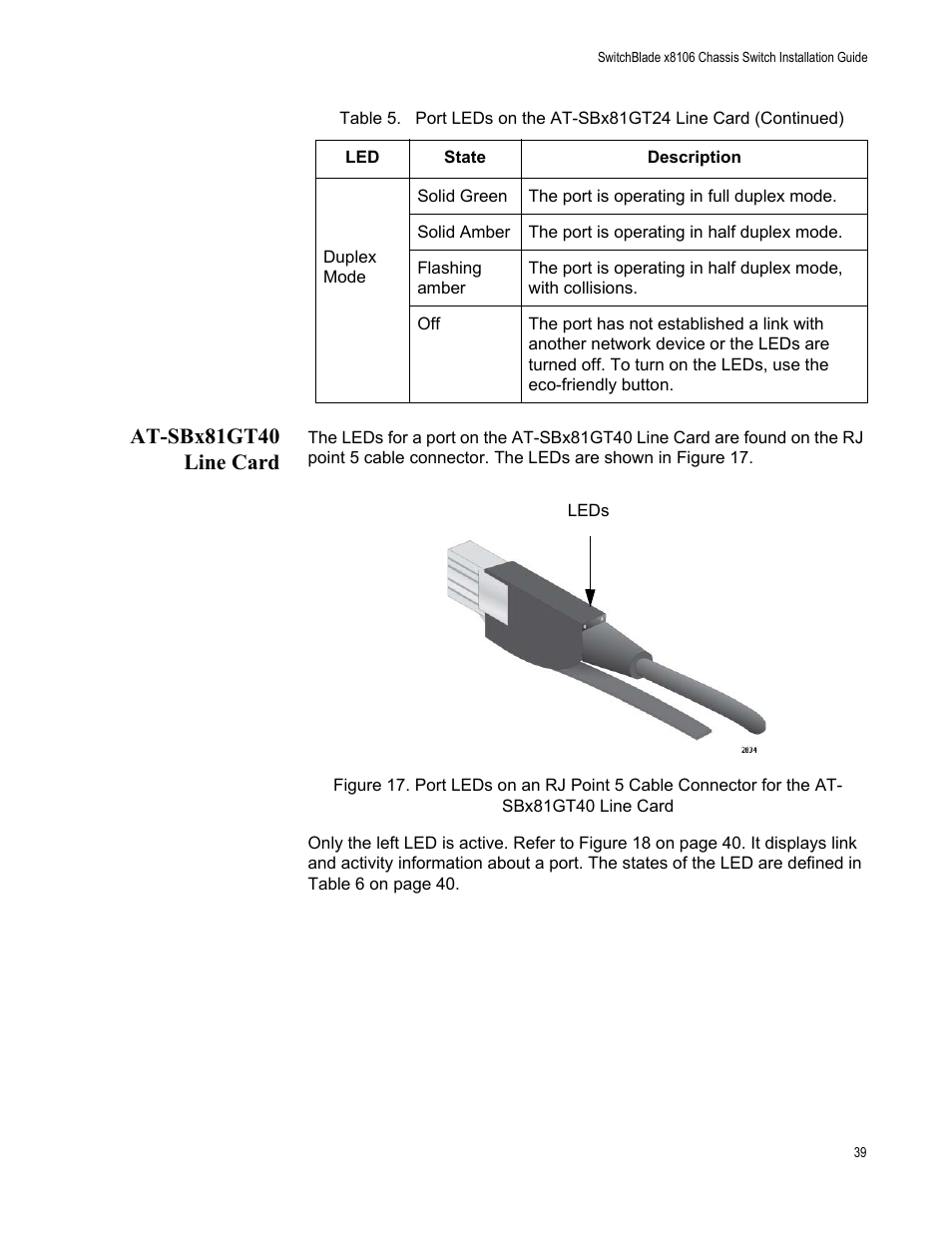 At-sbx81gt40 line card | Allied Telesis SwitchBlade x8106 User Manual | Page 39 / 240