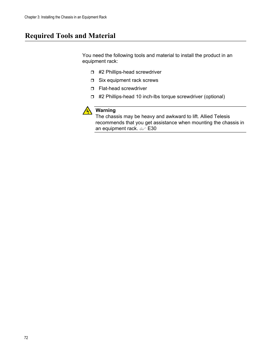 Required tools and material | Allied Telesis SwitchBlade x8106 User Manual | Page 72 / 240