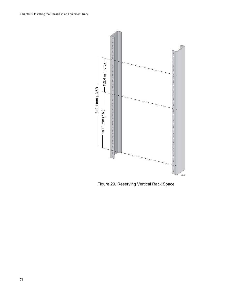 Figure 29: reserving vertical rack space | Allied Telesis SwitchBlade x8106 User Manual | Page 74 / 240