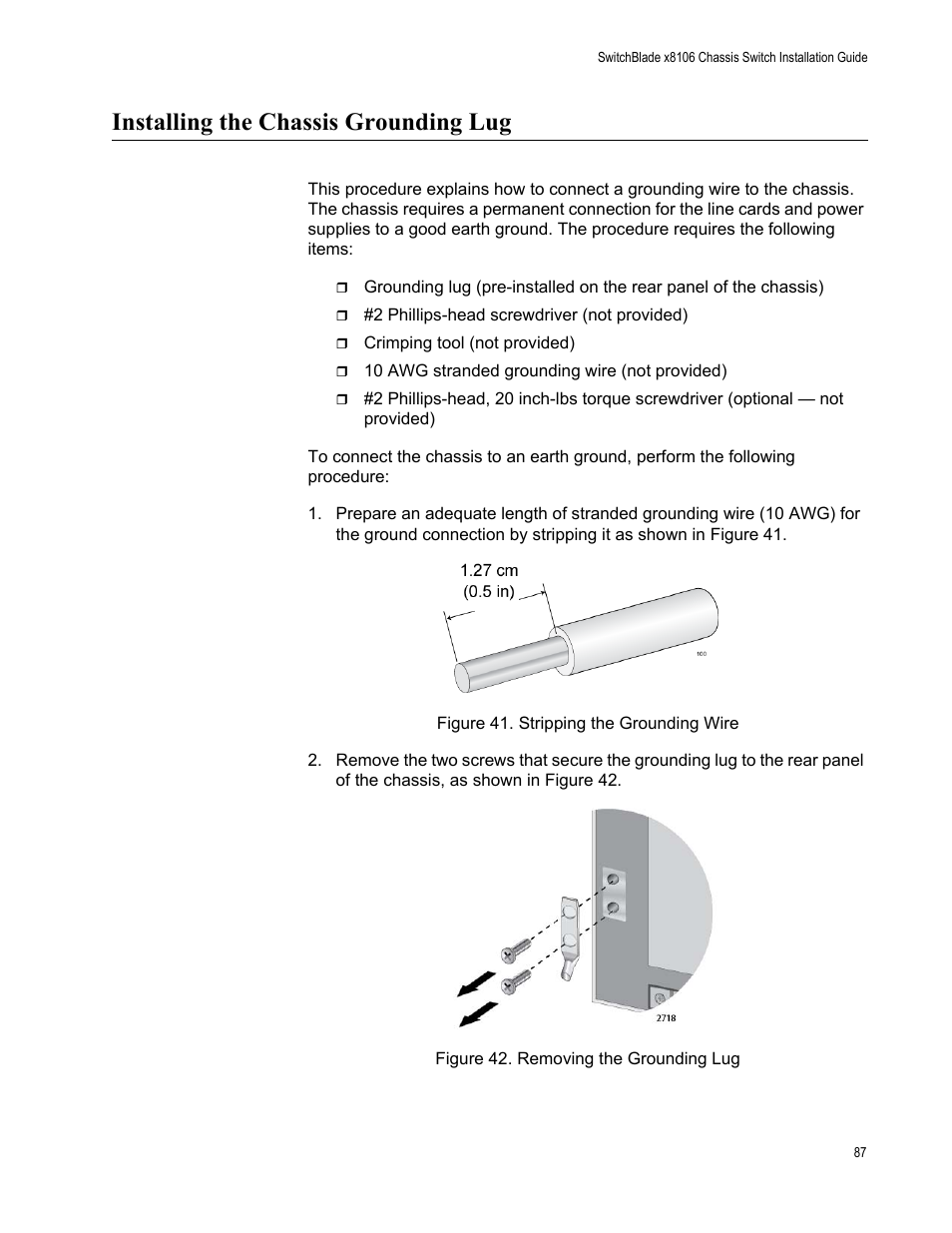 Installing the chassis grounding lug | Allied Telesis SwitchBlade x8106 User Manual | Page 87 / 240