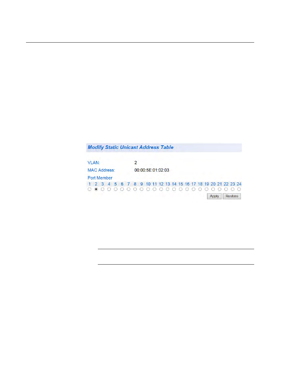 Modify static unicast address | Allied Telesis AT-GS950/24 User Manual | Page 134 / 404