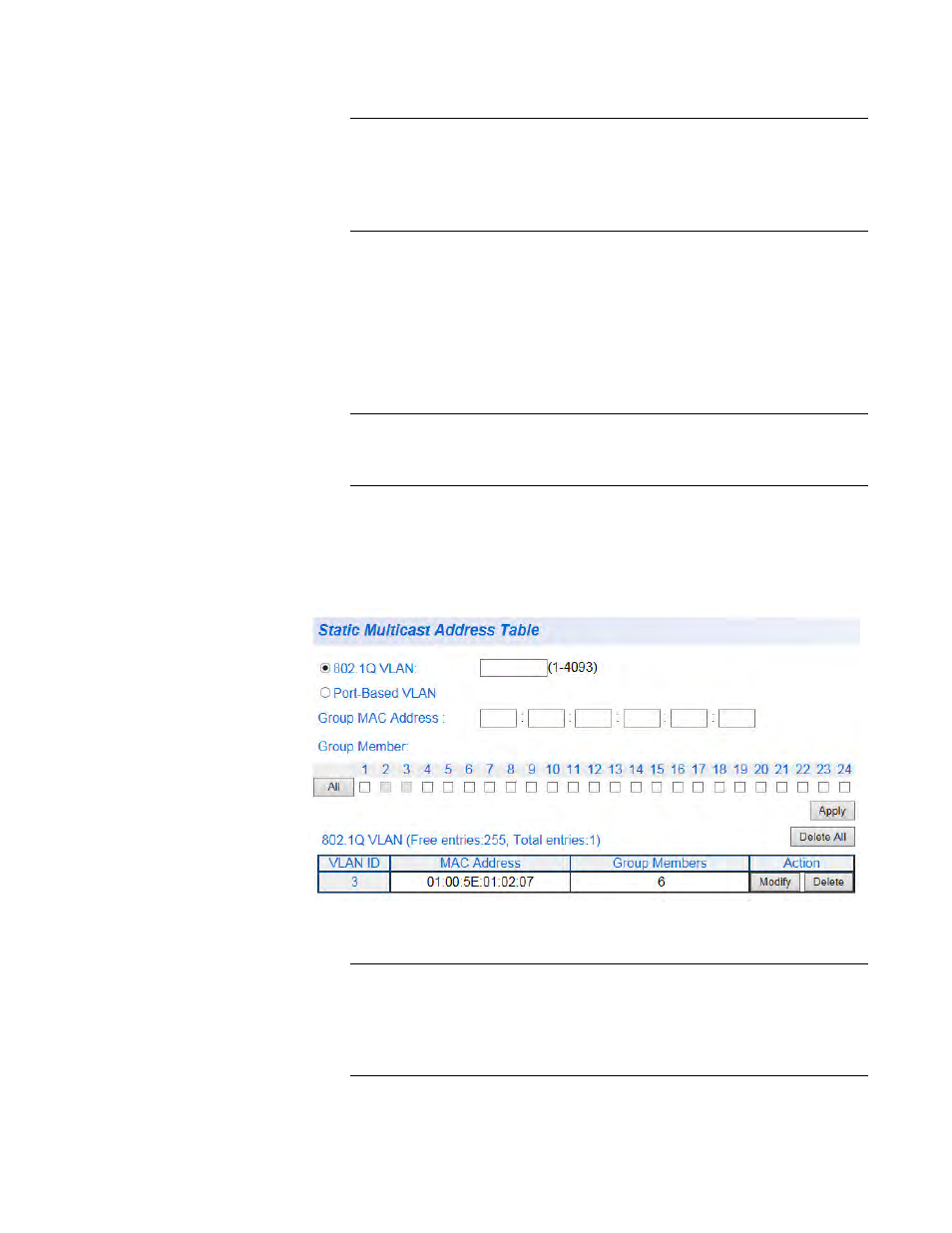 Figure 47. static multicast address table example | Allied Telesis AT-GS950/24 User Manual | Page 137 / 404