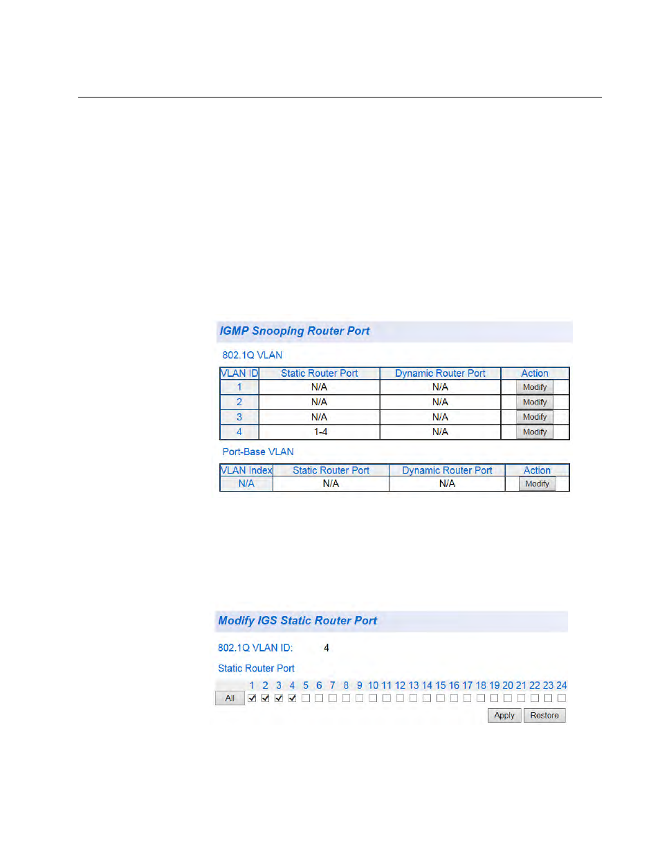 Igmp snooping router port modification | Allied Telesis AT-GS950/24 User Manual | Page 147 / 404