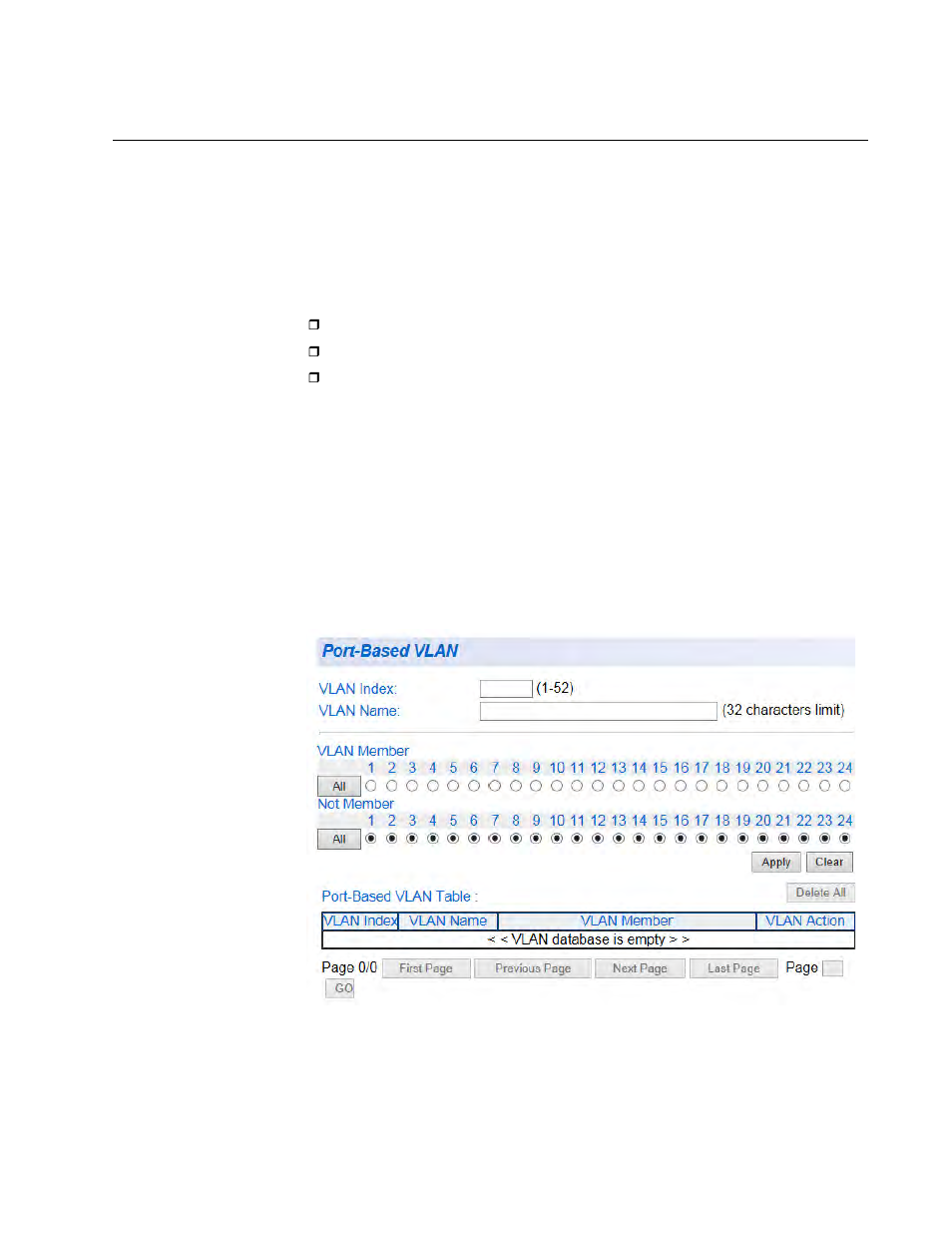 Port-based vlan configuration, Create a port- based vlan, Create a port-based vlan | Allied Telesis AT-GS950/24 User Manual | Page 173 / 404