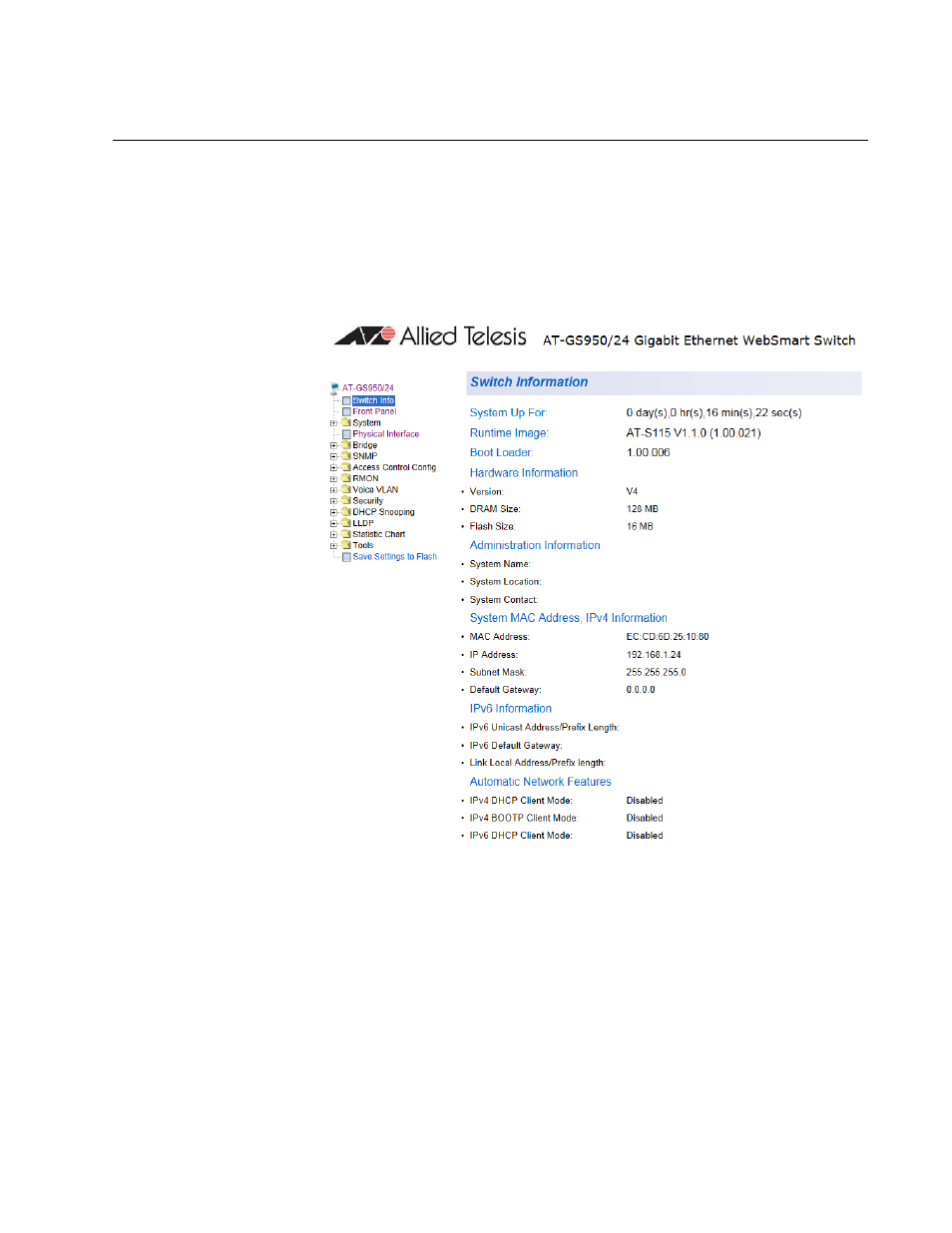 System information display | Allied Telesis AT-GS950/24 User Manual | Page 57 / 404