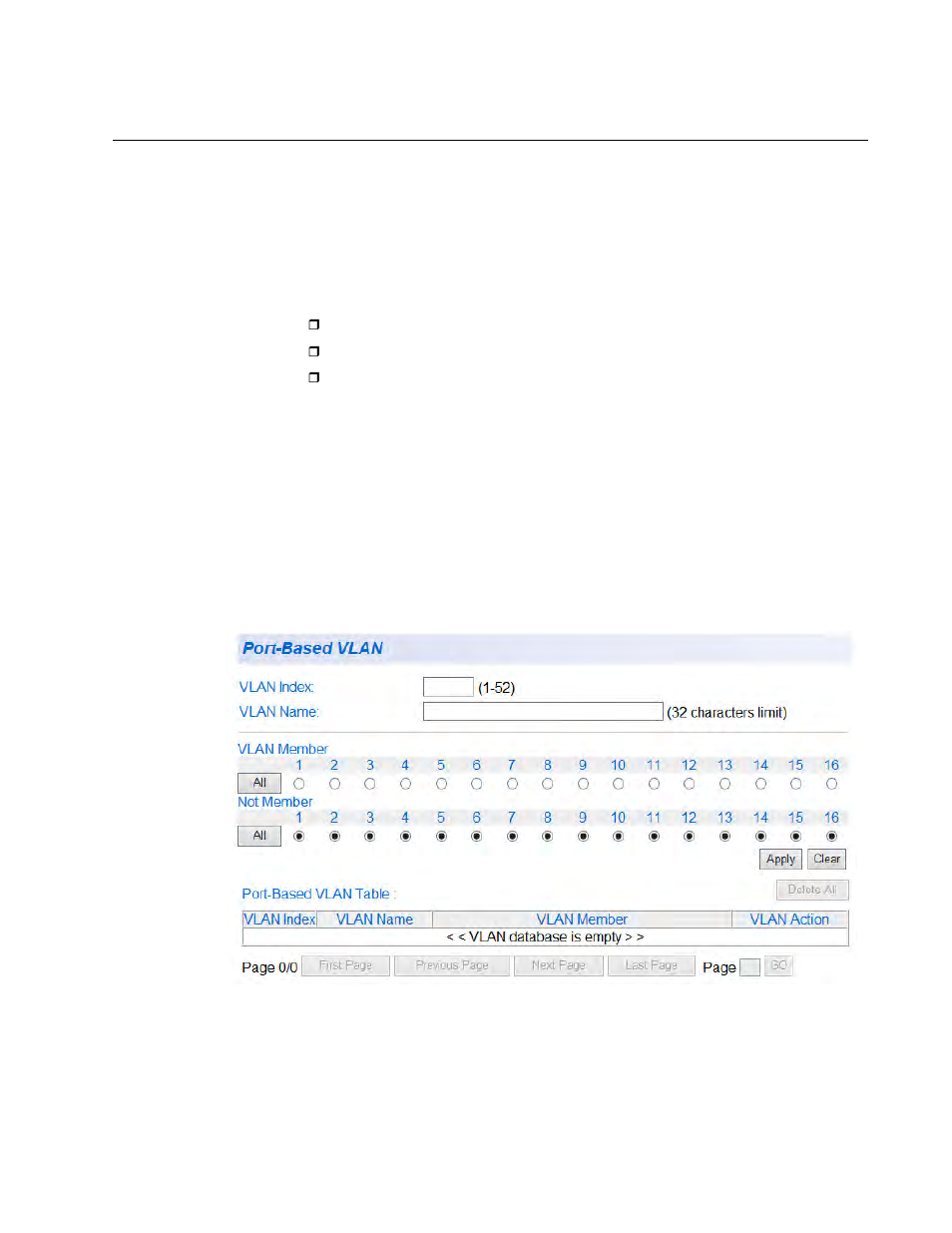 Port-based vlan configuration, Create a port- based vlan, Create a port-based vlan | Allied Telesis AT-GS950/16 User Manual | Page 173 / 404
