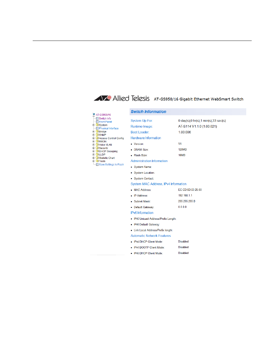 System information display | Allied Telesis AT-GS950/16 User Manual | Page 57 / 404