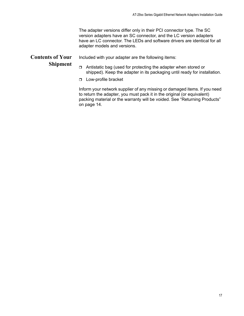 Contents of your shipment | Allied Telesis AT-2972T/2 User Manual | Page 17 / 140