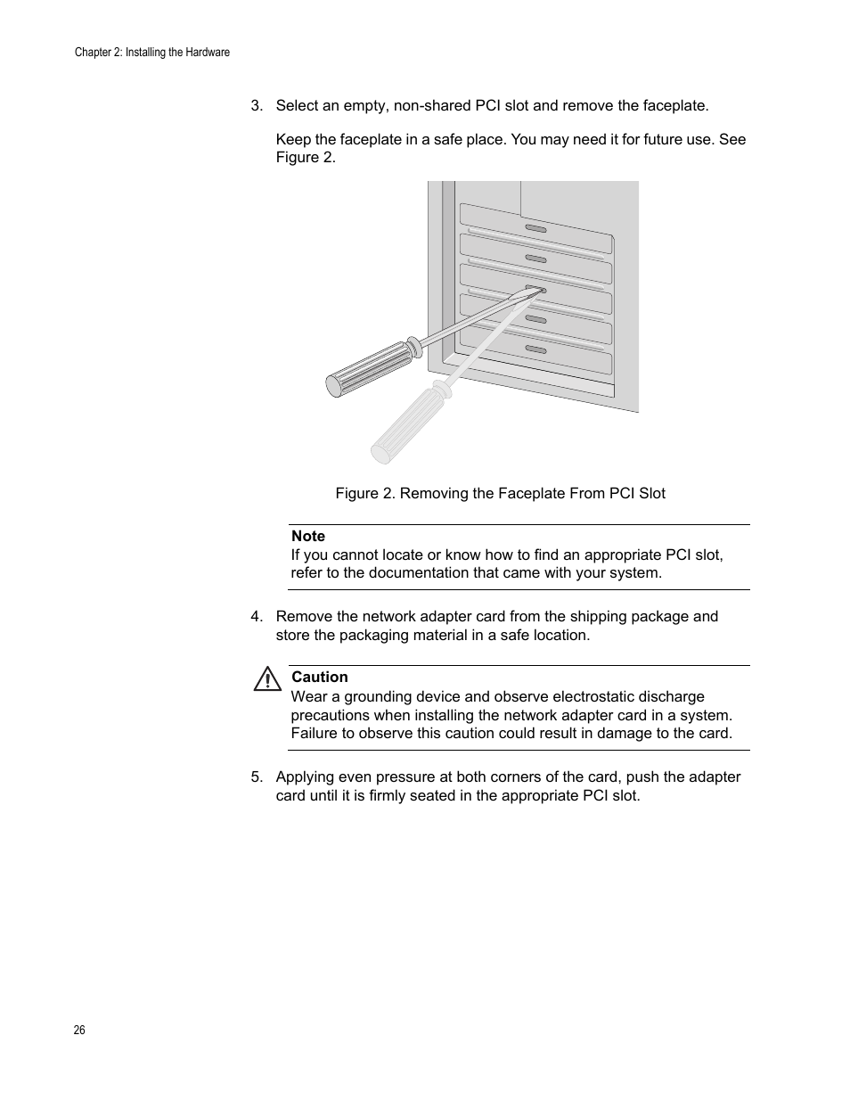 Figure 2. removing the faceplate from pci slot | Allied Telesis AT-2972T/2 User Manual | Page 26 / 140