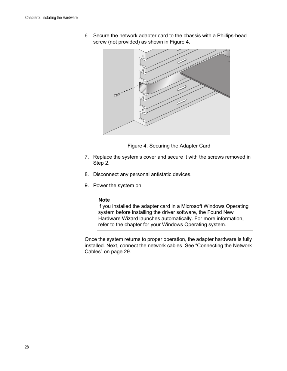 Figure 4. securing the adapter card | Allied Telesis AT-2972T/2 User Manual | Page 28 / 140