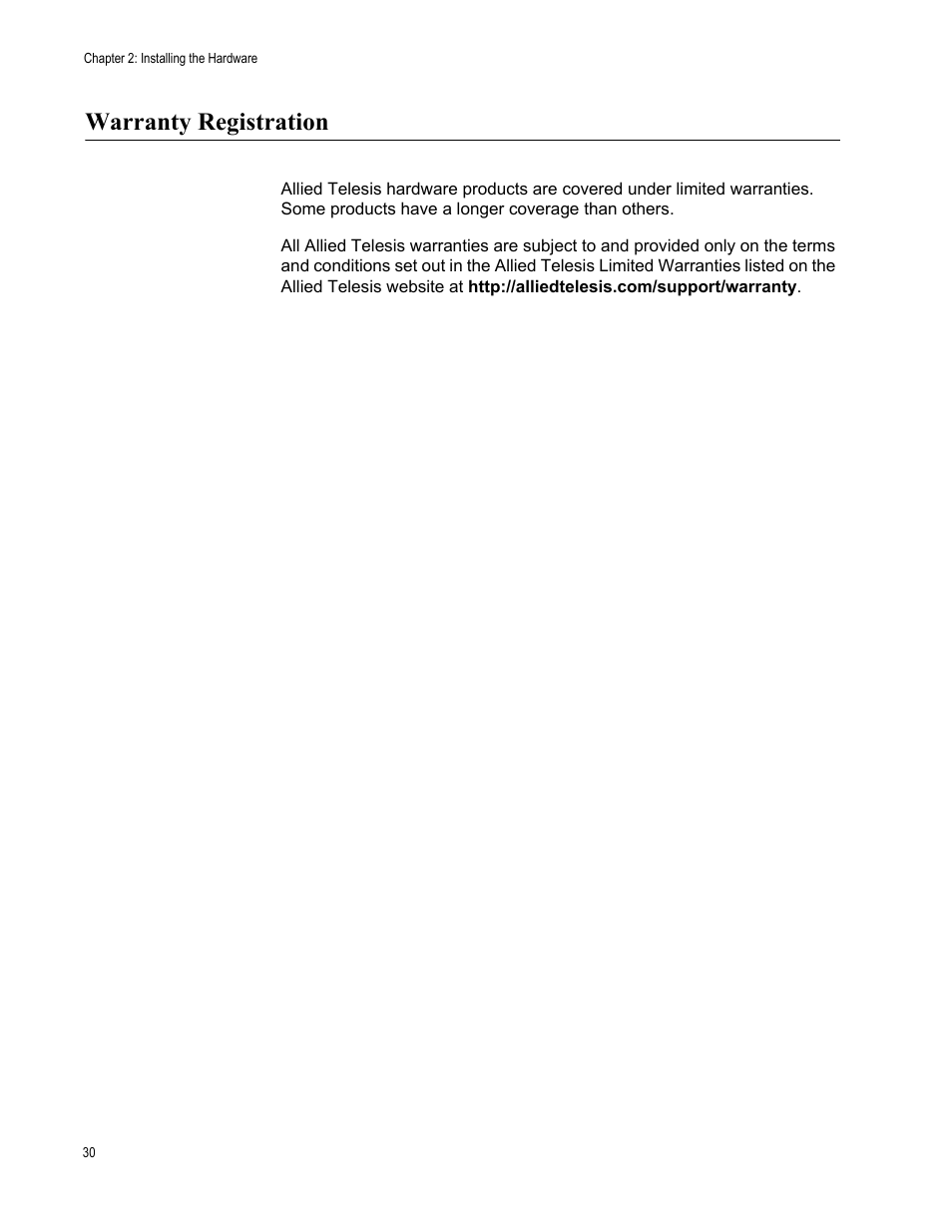 Warranty registration | Allied Telesis AT-2972T/2 User Manual | Page 30 / 140