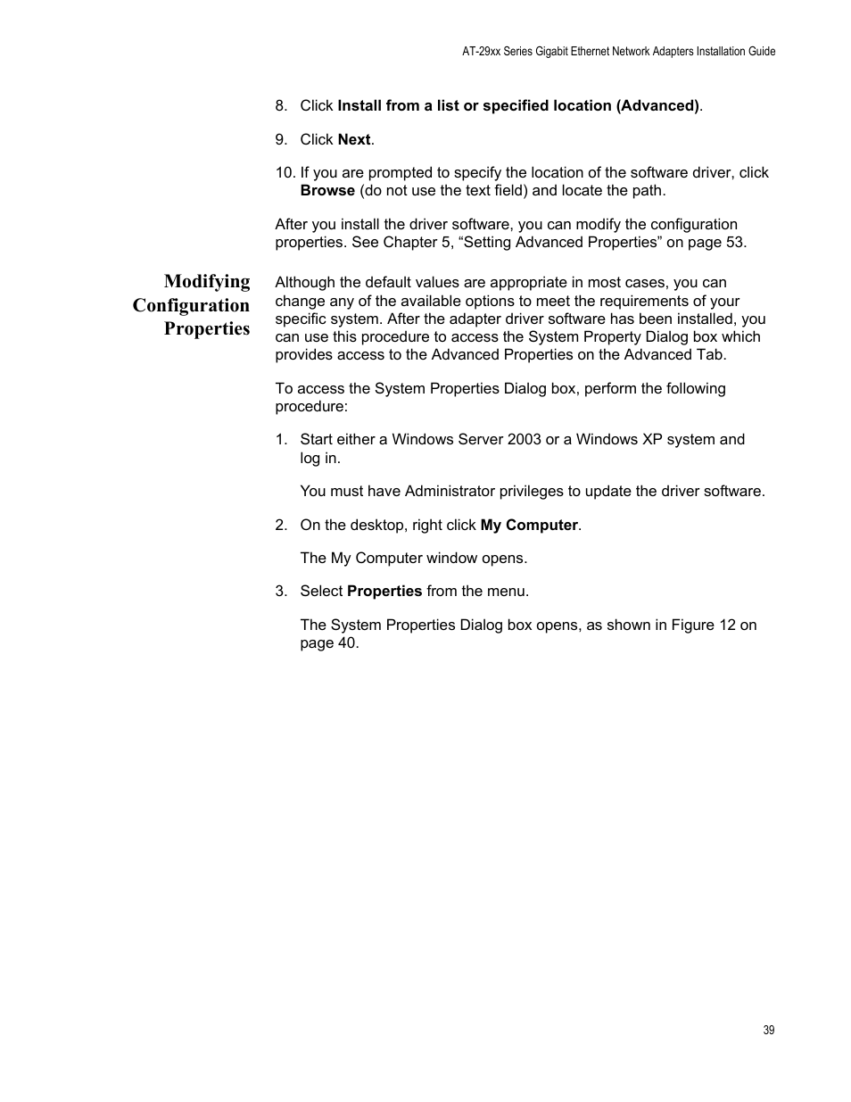 Modifying configuration properties | Allied Telesis AT-2972T/2 User Manual | Page 39 / 140