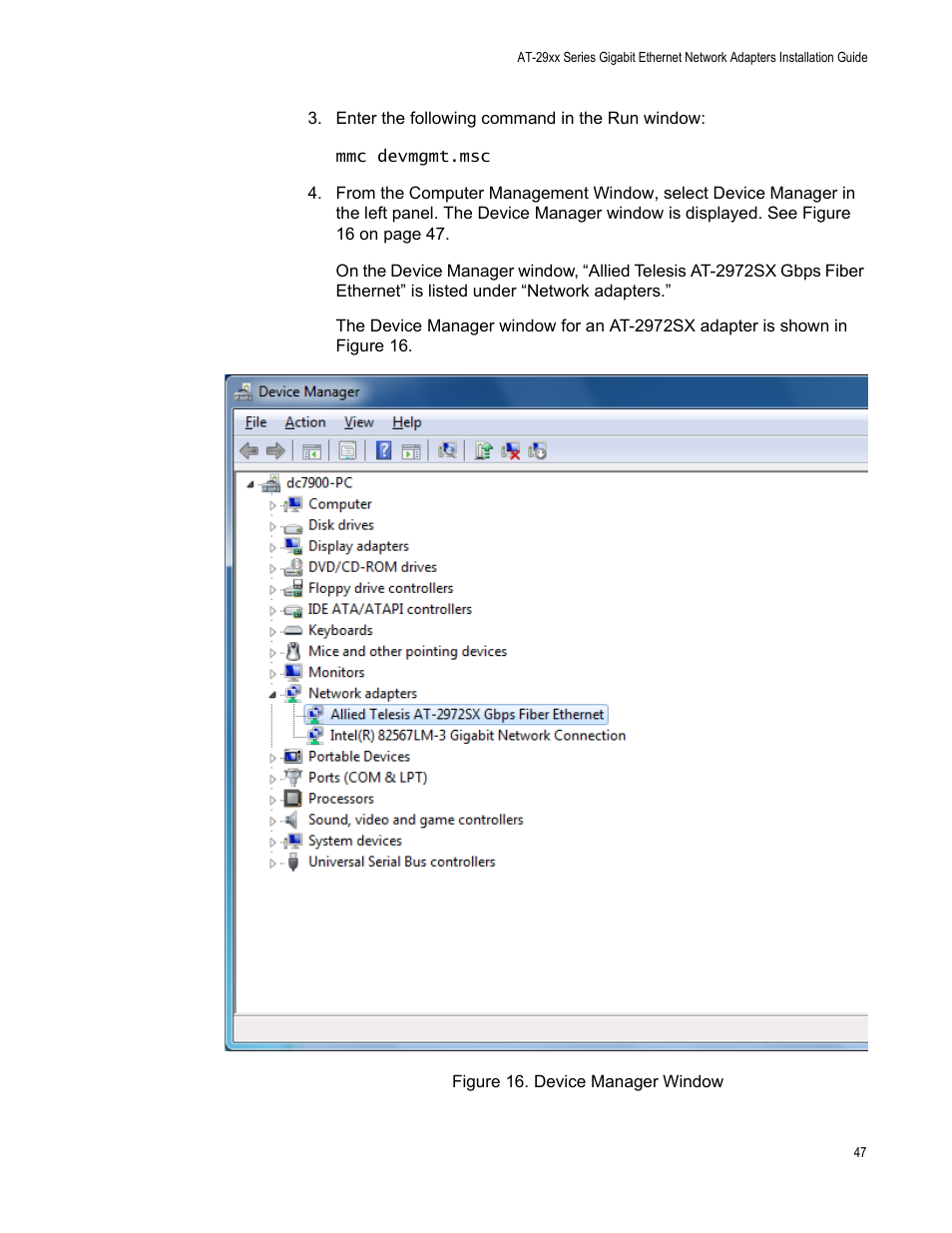 Figure 16. device manager window | Allied Telesis AT-2972T/2 User Manual | Page 47 / 140