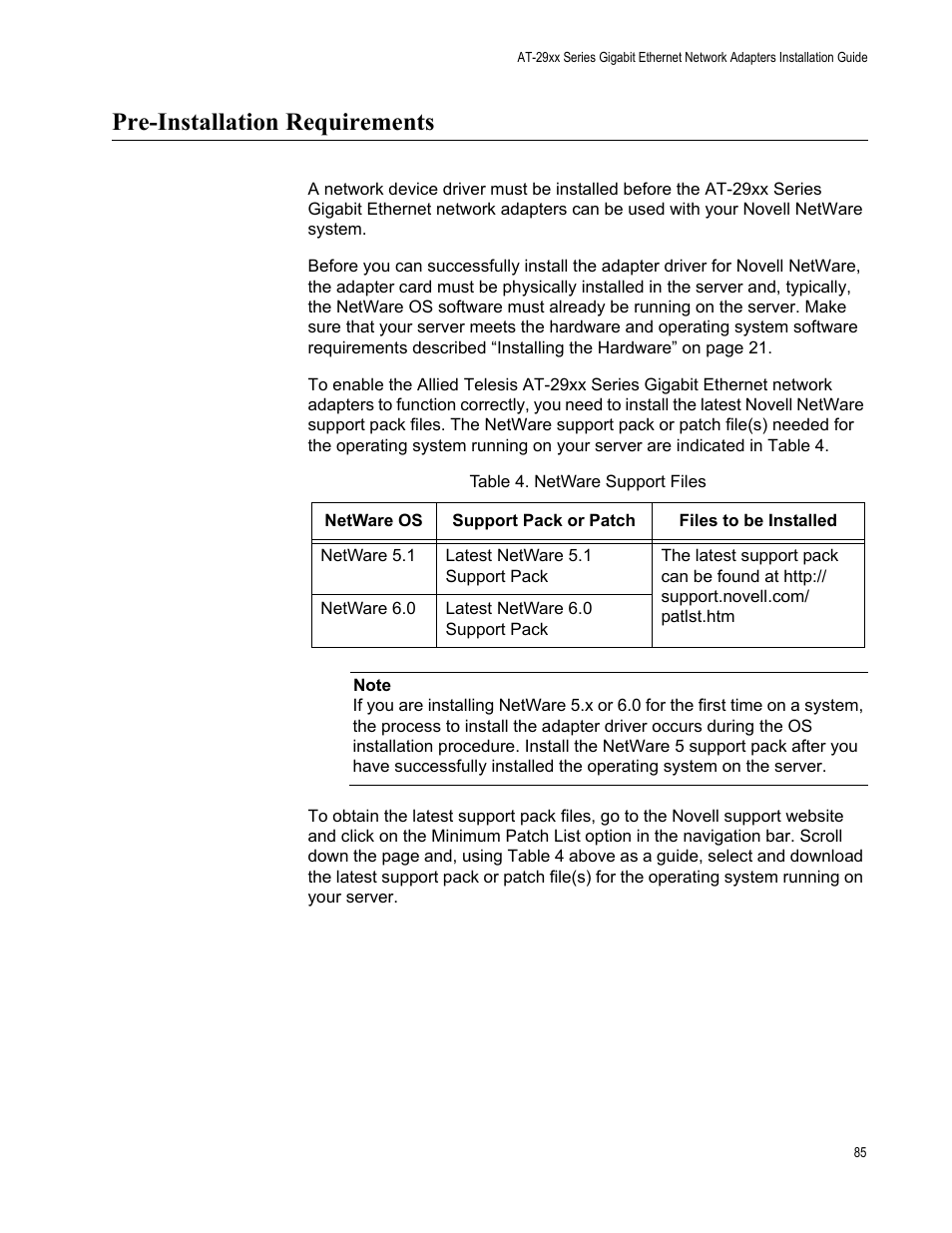 Pre-installation requirements | Allied Telesis AT-2972T/2 User Manual | Page 85 / 140