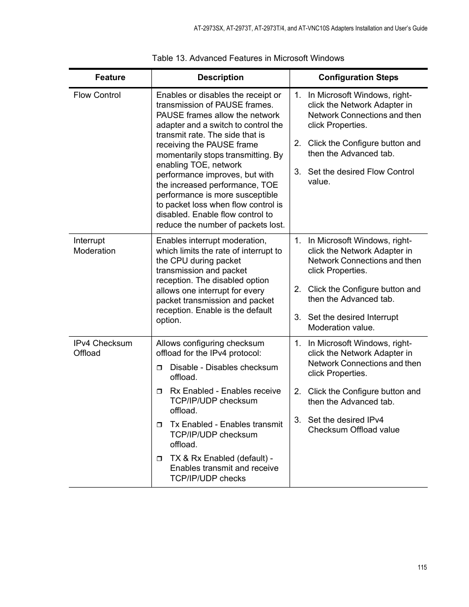 Allied Telesis NetExtreme II Adapters User Manual | Page 115 / 178