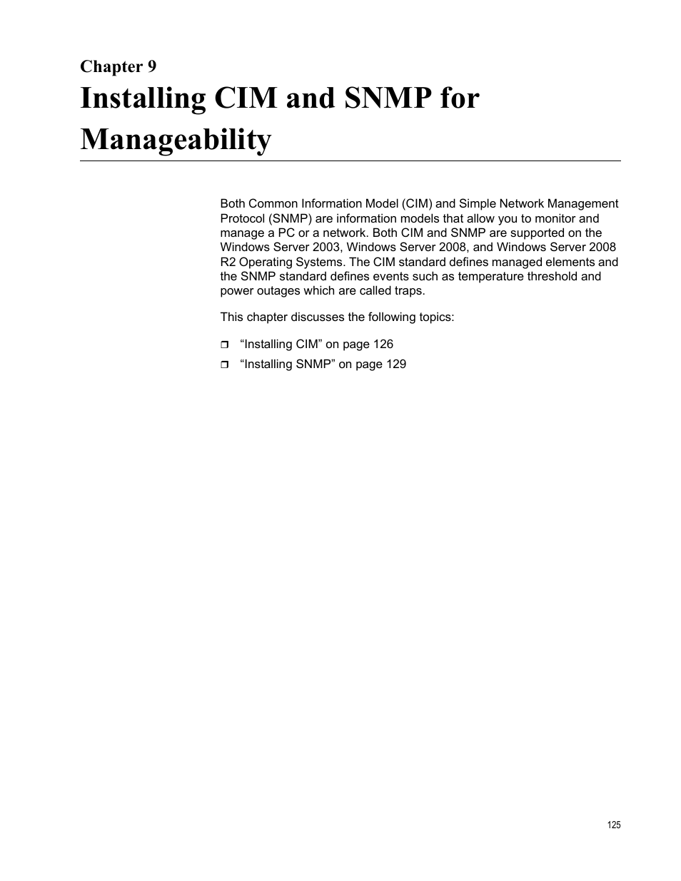 Chapter 9, Installing cim and snmp for manageability, R 9: installing cim and snmp for manageability | Allied Telesis NetExtreme II Adapters User Manual | Page 125 / 178