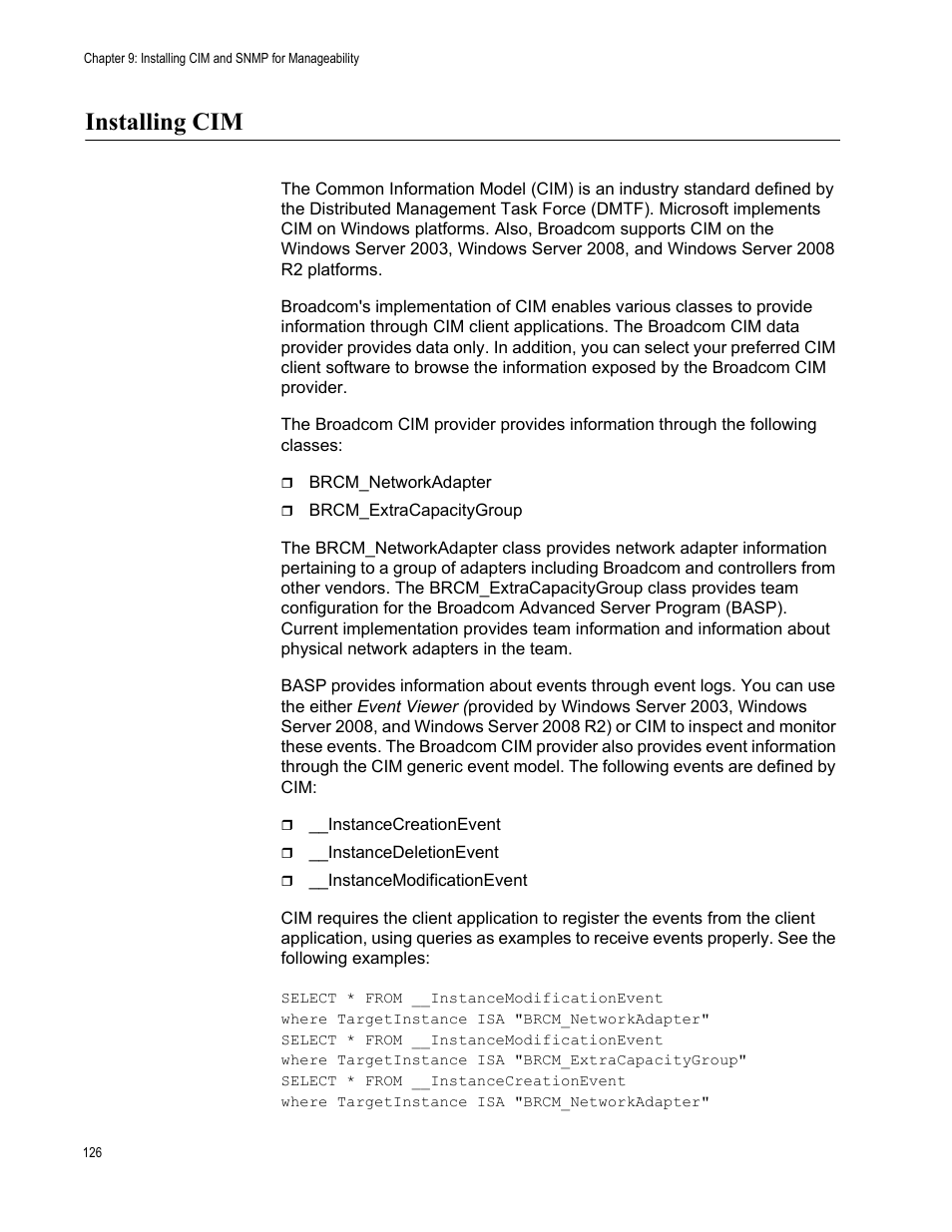 Installing cim | Allied Telesis NetExtreme II Adapters User Manual | Page 126 / 178