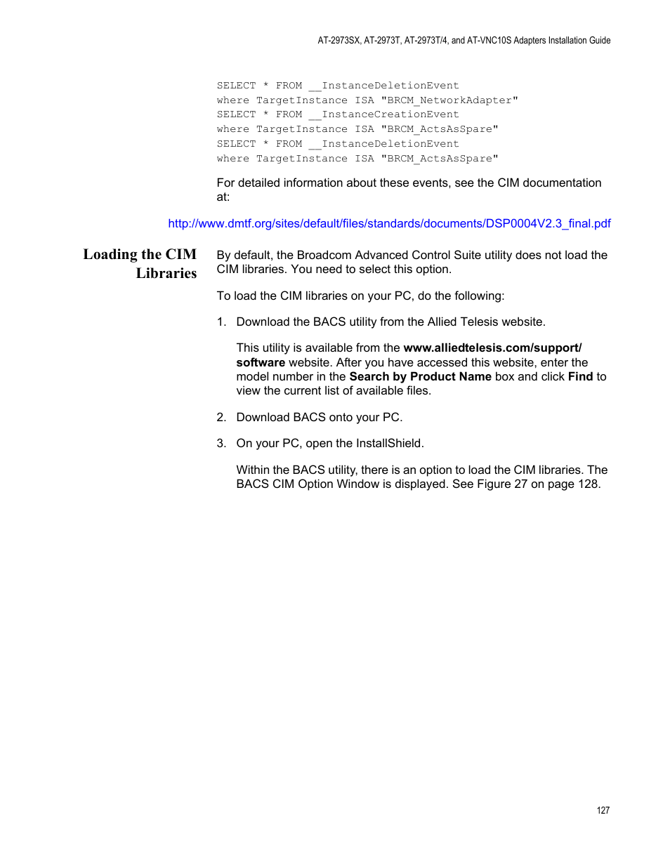 Loading the cim libraries | Allied Telesis NetExtreme II Adapters User Manual | Page 127 / 178