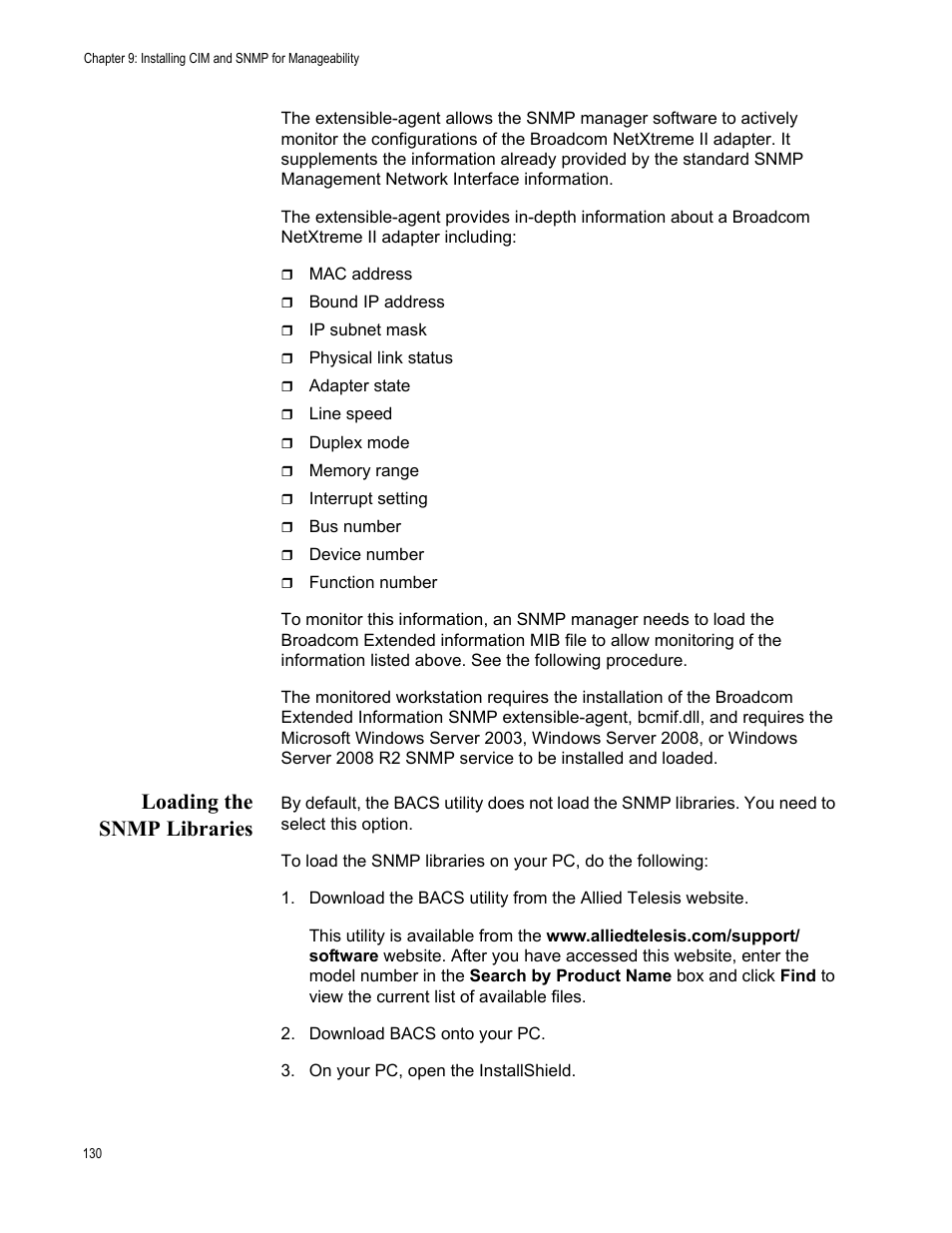 Loading the snmp libraries | Allied Telesis NetExtreme II Adapters User Manual | Page 130 / 178