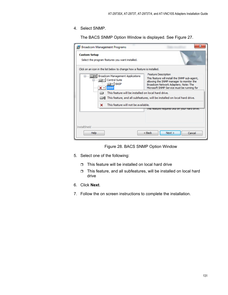 Figure 28. bacs snmp option window | Allied Telesis NetExtreme II Adapters User Manual | Page 131 / 178