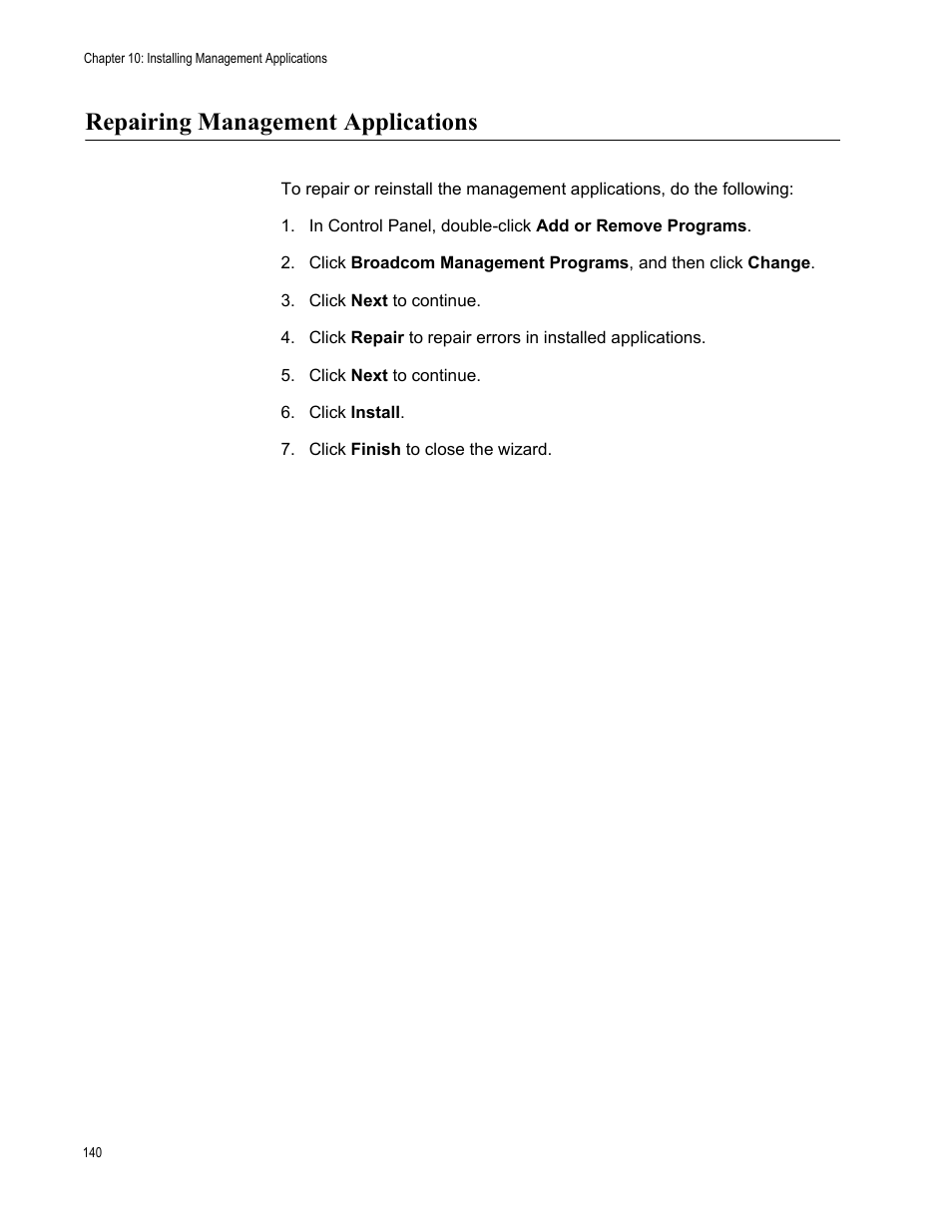 Repairing management applications | Allied Telesis NetExtreme II Adapters User Manual | Page 140 / 178