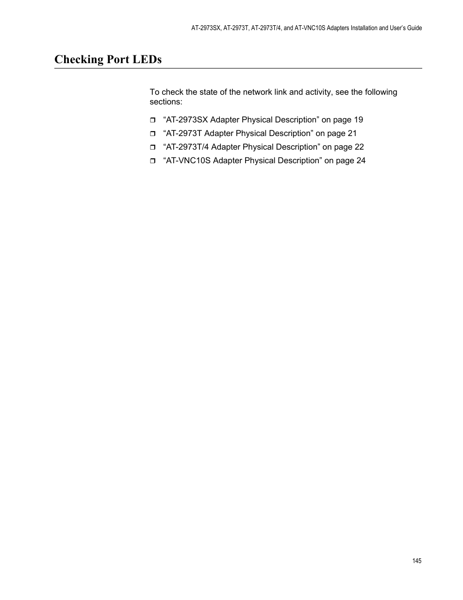 Checking port leds | Allied Telesis NetExtreme II Adapters User Manual | Page 145 / 178